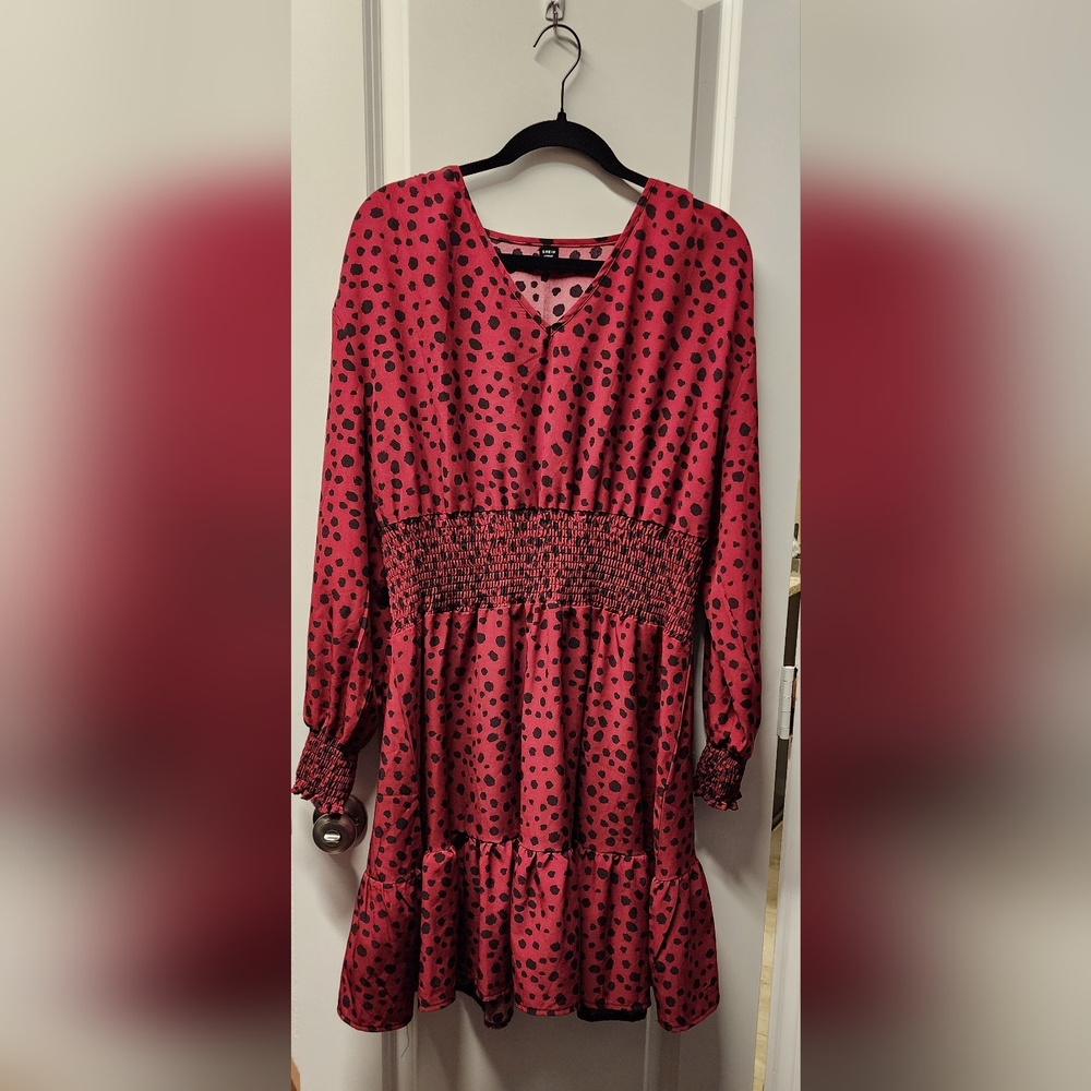 Dalmatian Print Shirred Ruffle Hem Dress